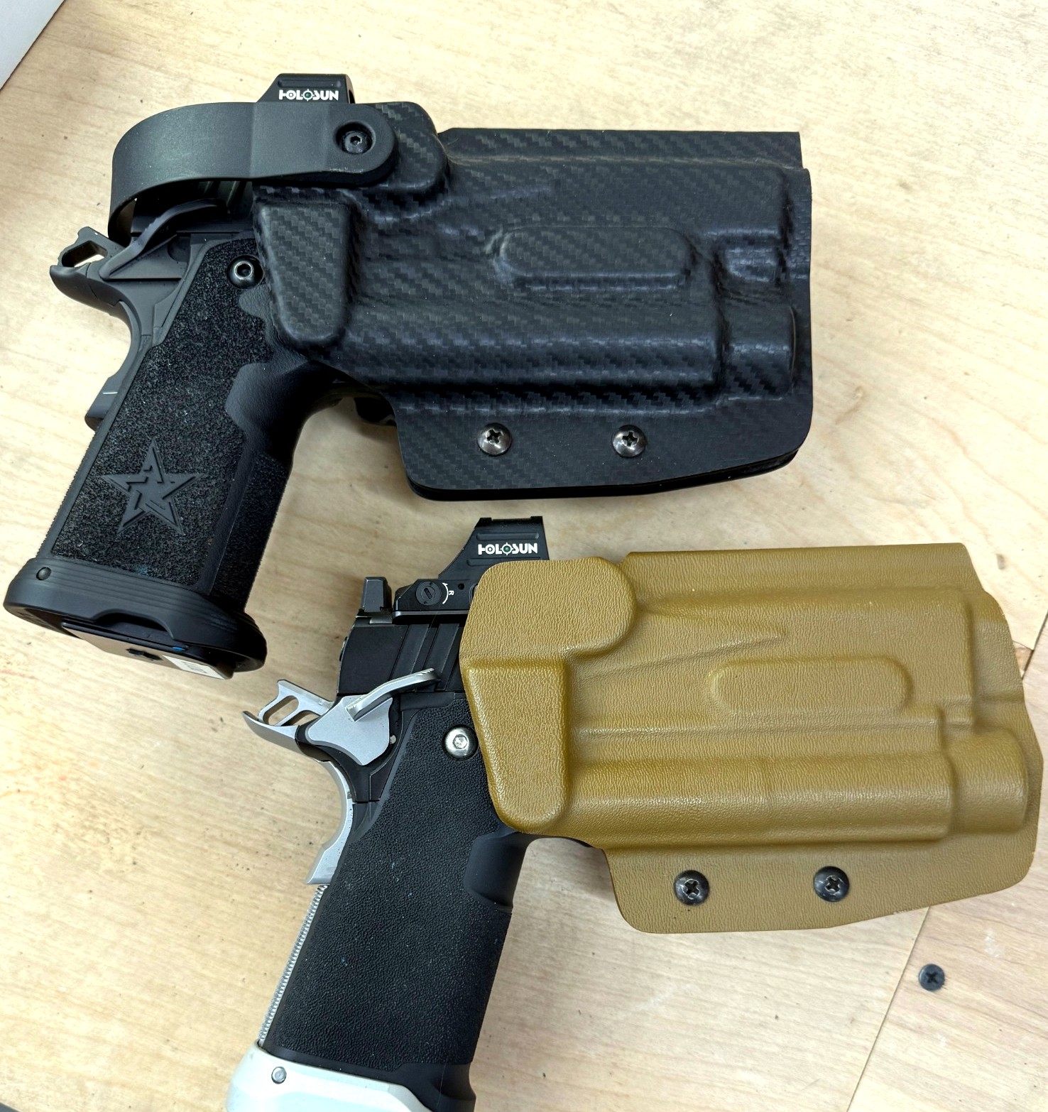 Finished custom DME holsters for optic-equipped handguns